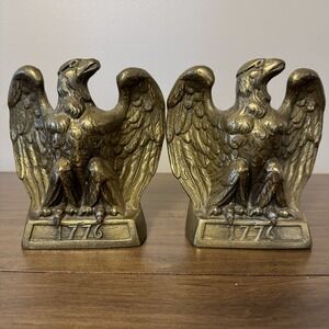 Vintage Colonial Virginia Hamilton cast brass 1776 Eagle Bookends Library DECOR